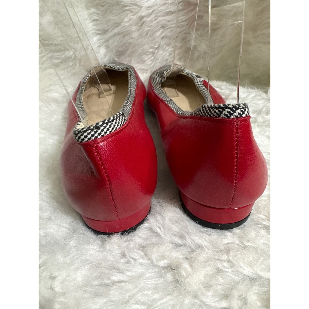 L.K. Bennett Flats Women 37 Pointed Toe Red Houndstooth Floral Embroidery Spain - Picture 5 of 11